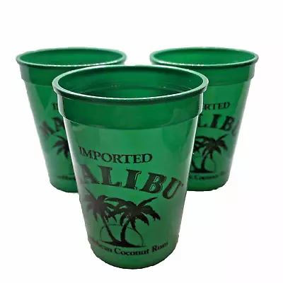 Malibu Rum Set Of 3 Green  12 Oz Plastic Drink Cups With Logo Brand New Coconut • $6.97