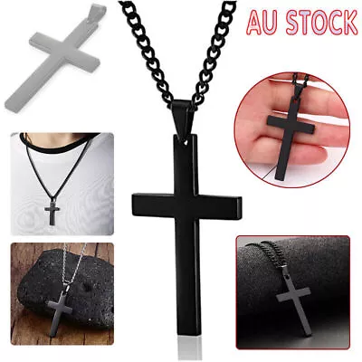 Stainless Steel Cross Pendant Men Women Chain Necklace Religious Jewelry AU  • $6.52