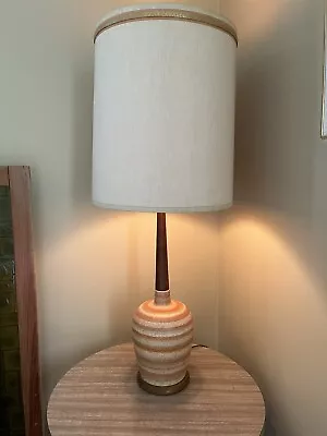 Wood Speckled Pottery Mid Century Modern Martz Style 36'' Tall Table Lamp • $250