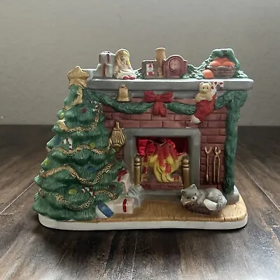 Vintage Enesco Ceramic Lighted Night Before Christmas Flicker Fireplace Display • $50