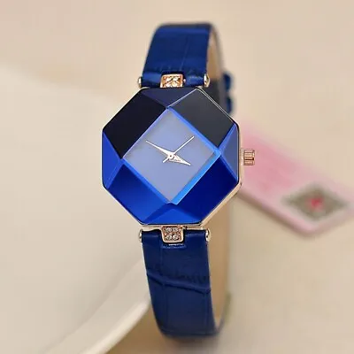 Ladies Fashion Geneva Quartz Gold And Crystal Case Blue Band Wristwatch. • $17.81