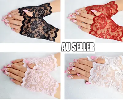 $3.99 • Buy Black White Red Lace Fingerless Short Gloves 80s Madonna Costume Burlesque