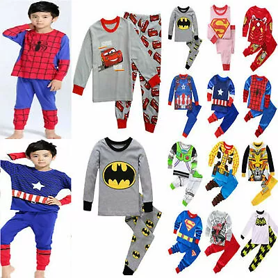 Boys Toddler Kids Super Hero Pyjamas Nightwear T-shirt Tops + Pants Costume Sets • $21.19