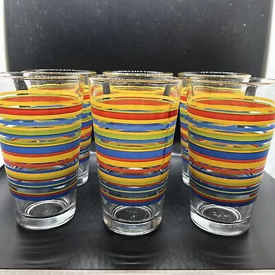 Vintage Libbey 16oz Fiesta Mambo Stripped Tumbler Glasses Set 6 • $44