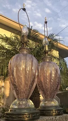 Vintage Murano Purple Glass Lamps Pair Early Barovier & Toso Art Deco Era Design • $950