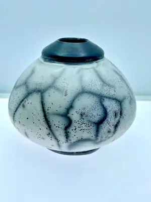 Vtg Vase Raku Pottery Grey Black Signed BS Decor Grannycore Cottage Gift • £63