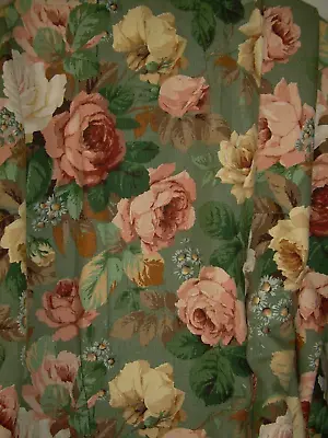 £65 • Buy Sanderson Vintage Heavy Linen Curtains 'Chelsea' Green W. Big Roses. 86 Wx 54 L