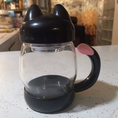 BOWO Kitty Cat Tea Cup Mug & Diffuser Infuser Strainer Black Pink  Glass Body • $5