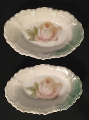 Vintage Leuchtenburg Germany 2 Mini Dishes Pink Rose 3.5  Long • $11.70