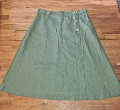 £20 • Buy Jaeger Green Pure Linen Summer Button Skirt Size UK 16