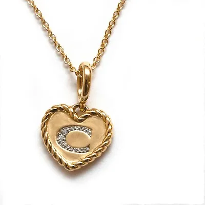 New DAVID YURMAN Heart Initial Charm C 18K Yellow Gold & Diamond 18  Necklace • $550