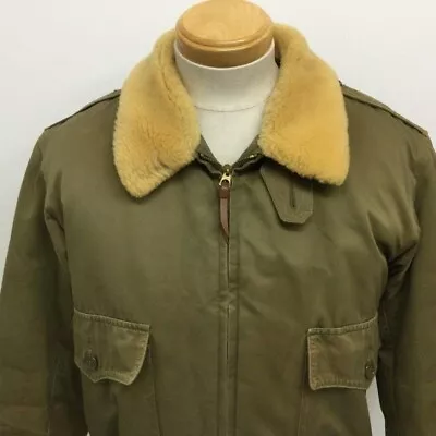 The Real McCoy's B-10 Flight Jacket Size 38 Khaki Olive Green Boa Collar Men • $427