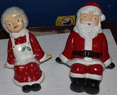 Vintage Santa & Mrs. Claus Ceramic Hand Painted Sitting Shelf Figures 8.5” • $35.99