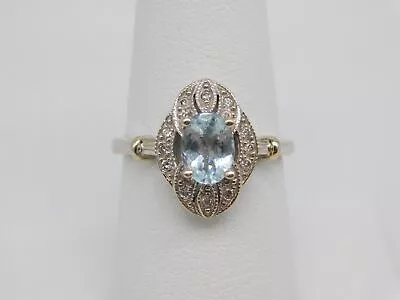 Vintage Designer 14k Solid White Gold Aquamarine Diamond Stone Ring Size 8 • $350