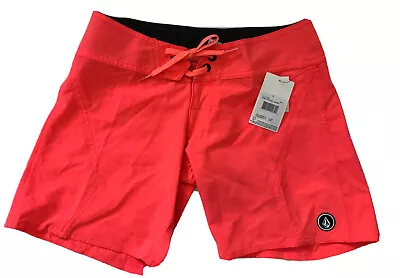 VOLCOM Women's Youth Size 1 XS Simply Solid  7  Surf Board Shorts Coral Pink New • $7.96