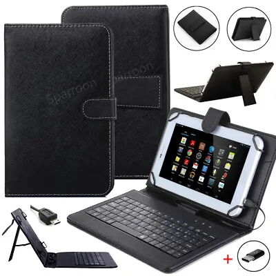 7  8  10  10.1  Black Leather Case + USB Keyboard With Stand For Android Tablet • £12.71