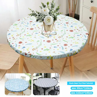 Vinyl Tablecloth Round Fitted Elastic Edged Table Cover Protector Oil&Waterproof • $13.85