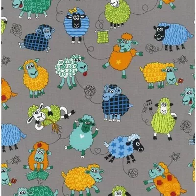 100% Cotton Fabric Nutex Farm Fun Funky Patterned Sheep Knitting Farm Animals • £1.50