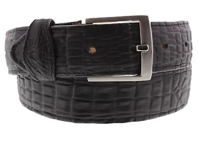 Mens Black Crocodile Belly Pattern Leather Belt Cowboy Western Removable Buckle • $29.99