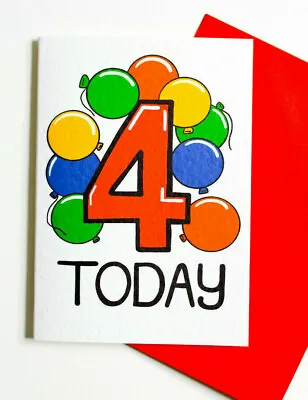 FOUR TODAY Birthday Card For 4 Year Olds Childs 4th Birthday Celebrate Balloons  • £3.50