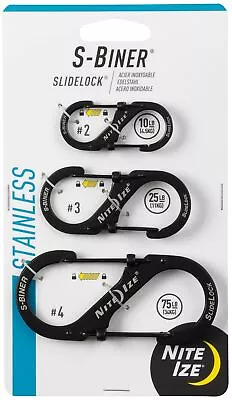 Nite Ize 3-Pack S-Biner SlideLock S.S. Carabiners #2 #3 #4 - Black • $14.55