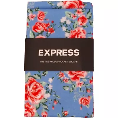 EXPRESS Pre Folded Pocket Square Mens BLUE Floral 100% Cotton Dress Handkerchief • $11.88