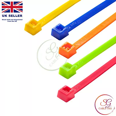 Fluorescent Colour Cable Ties Nylon Plastic Yellow Green Blue Orange Pink • £1.99