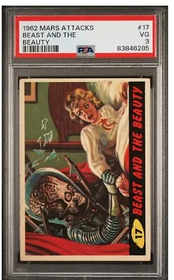 1962 Topps/Bubbles Mars Attacks #17 Beast And The Beauty PSA 3 VG Well Centered • £168.74