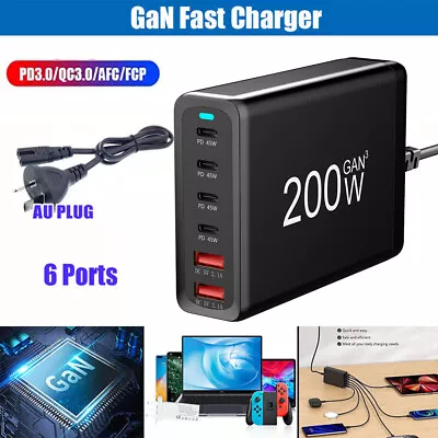 6 Port Fast Charger 200W Multi USB-C Wall Charger Quick Charging Station Type C • $43.79