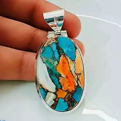 Black Friday Nice Oyster Copper Turquoise Gemstone 925 Sterling Silver Pendant • $16.89