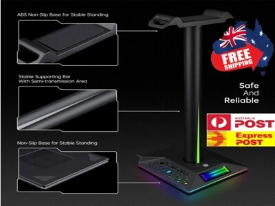 $32.95 • Buy RGB Earphone Gaming Headset Holder Hanger Headphone Stand With 3.5mm 2 USB Ports