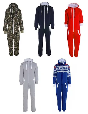 Kids Boys Girls Aztec Plain Hooded 1onesie All In One Jumpsuit Sizes 2-16 Years • £12.99
