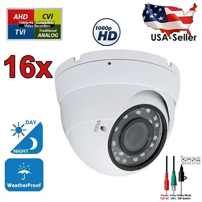 16 Pc 1080p HD Outdoor Indoor Manual Zoom Lens Night Vision Dome Security Camera • $745