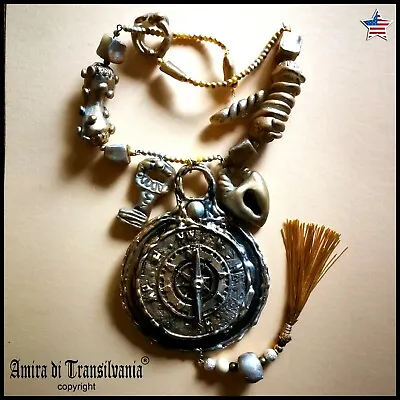 Steampunk Compass Rose Wind Magic Talisman Necklace Amulet Pedant Witchcraft Key • $294.50