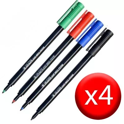 4x Ikon Medium Permanent Marker Pens OHP CD DVD Assorted Ink Colours 7425WLT4 • £2.99