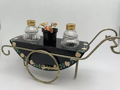 Metal Rolling Tea Cart With Glass Salt And Pepper Shakers P 12 • $8