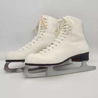 Vintage Riedell Womens 7 White Ice Figure Skates  Sheffield Blades Made England • $24.95