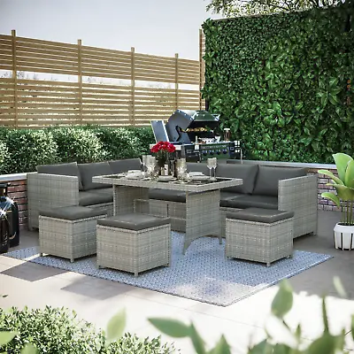 SALE Belgrave 9 Seater Rattan Outdoor Set Garden Furniture Grey NO CUSHIONS • £468.99