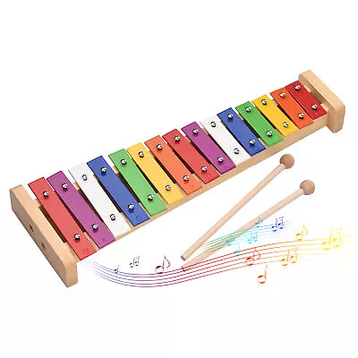 15 Note Glockenspiel Xylophone Wooden Base Colorful  Bars With 2 L8E8 • $27.99