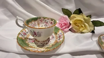  Antique Minton England Flowers Cockatrice Bird Green Colorful Cup & Saucer  • $35