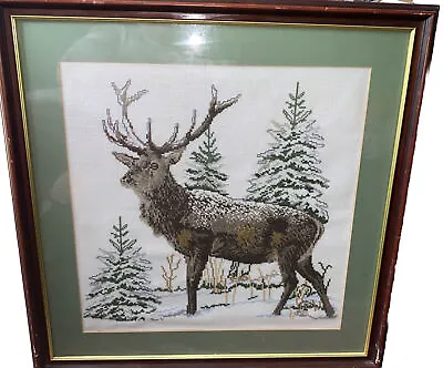 Rare Vintage  Large Finished Needlepoint Cross Stitch Stag Buck Deer Woodland • £28
