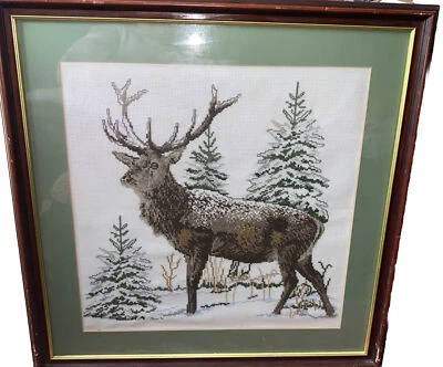 Rare Vintage  Large Finished Needlepoint Cross Stitch Stag Buck Deer Woodland • £28