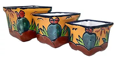 - Mexican Pottery Planters - Set Of 3 Pieces - Talavera Pottery - Succulent P... • $37.31