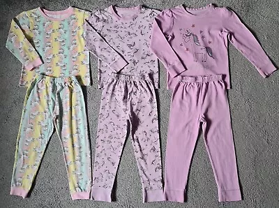 3 Pairs Girls Pink Unicorn Pyjamas - Age 4-5 Years • £8.95