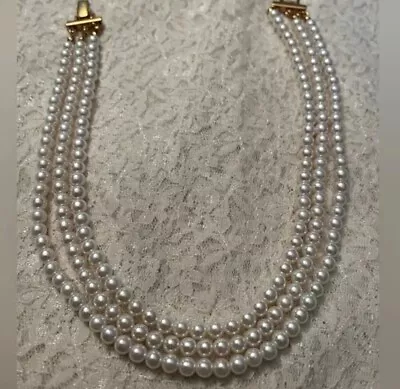 Napier/vintage 3 Strand Faux Pearl Necklace 14  • $10