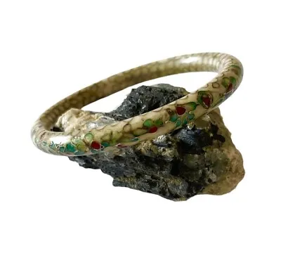 Bracelet Vintage Floral Cloisonné Enamel Bangle - Round 7mm Thick 60mm • $19.95