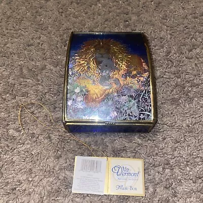 Enesco Glass & Brass Lion & Lamb Via Vermont Music Trinket Box! AS-IS! SEE! • $22.99