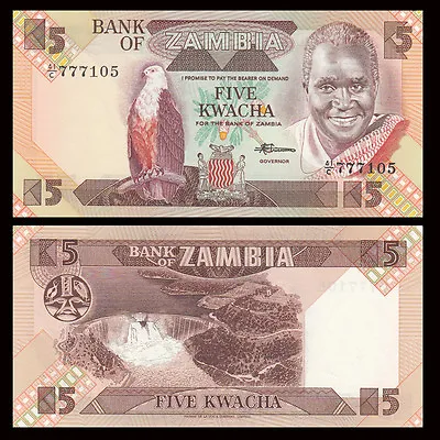 $0.81 • Buy Zambia 5 Kwacha, 1986-88, P-25d, UNC，Banknotes