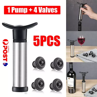 Wine Saver Vacuum Pump Sealer Preserver Set With 4 Valves Air Bottle Stoppers N • $11.50