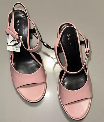 Zara Platform Leather Sandals Pink Size US New 100% Goat Leather10  • $65